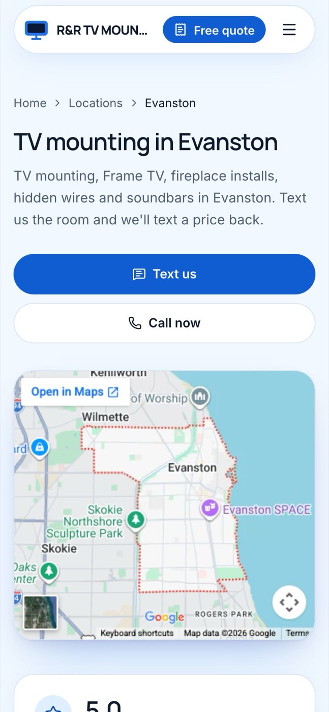 The same page on a phone