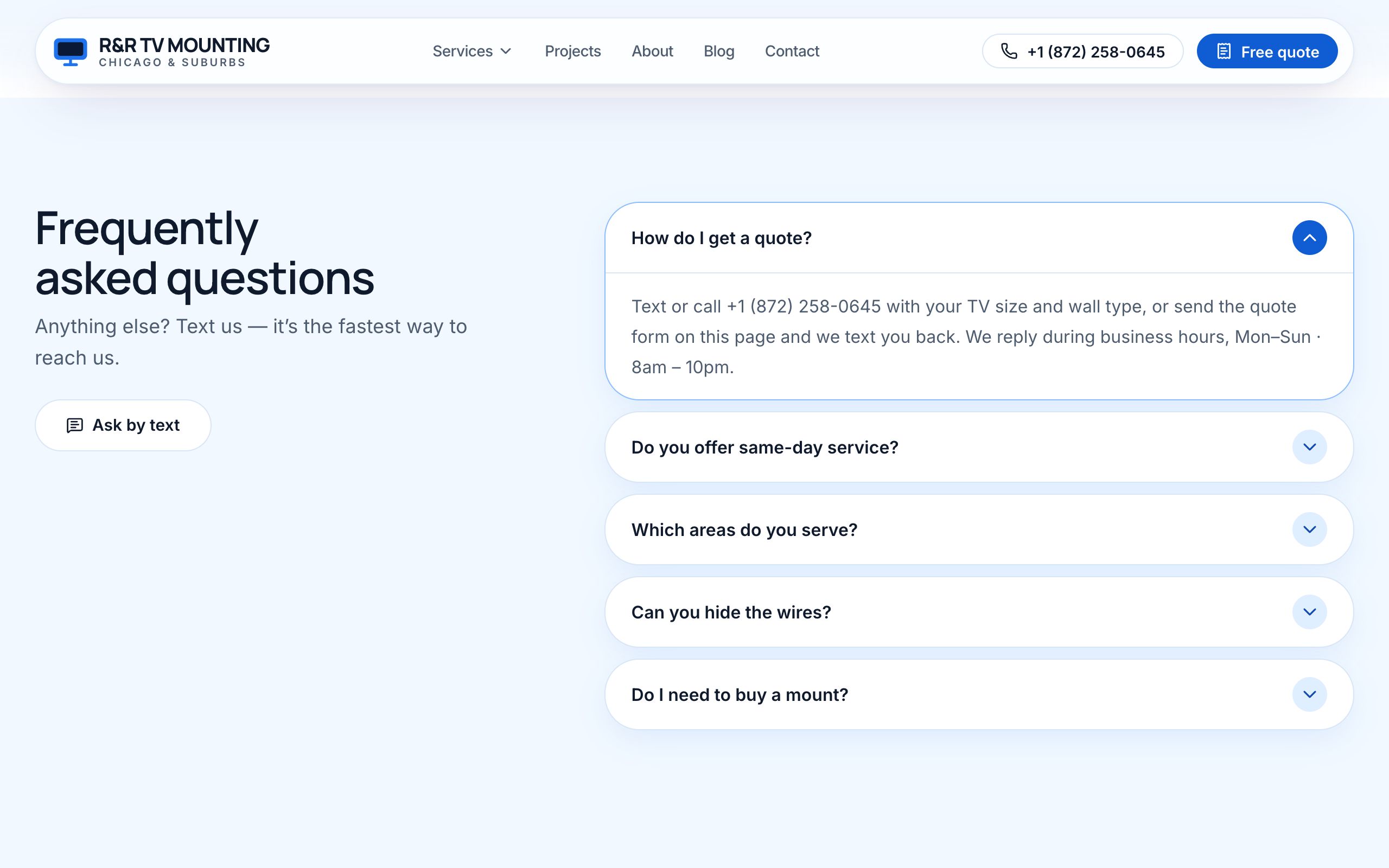 A question opens smoothly on tap