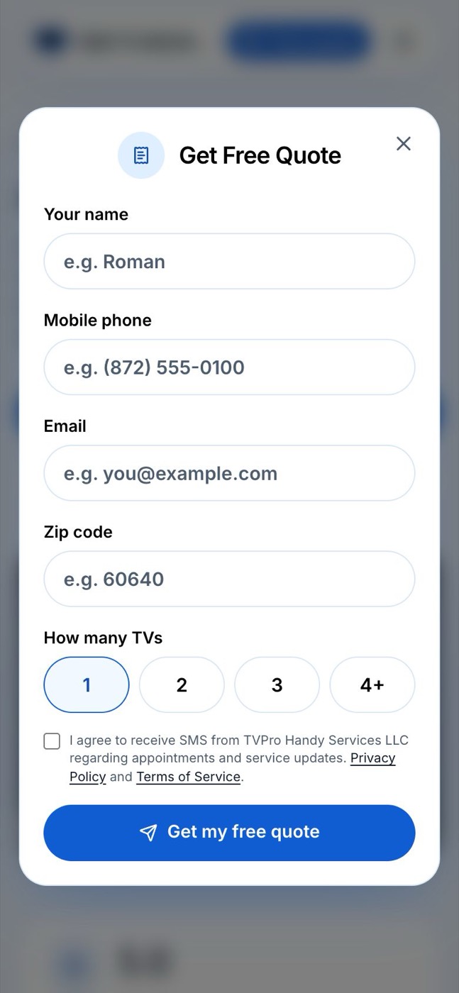 The same form on a phone