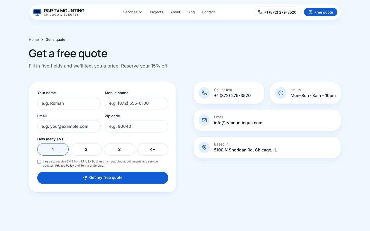 The new tvmountingus.com/quote page