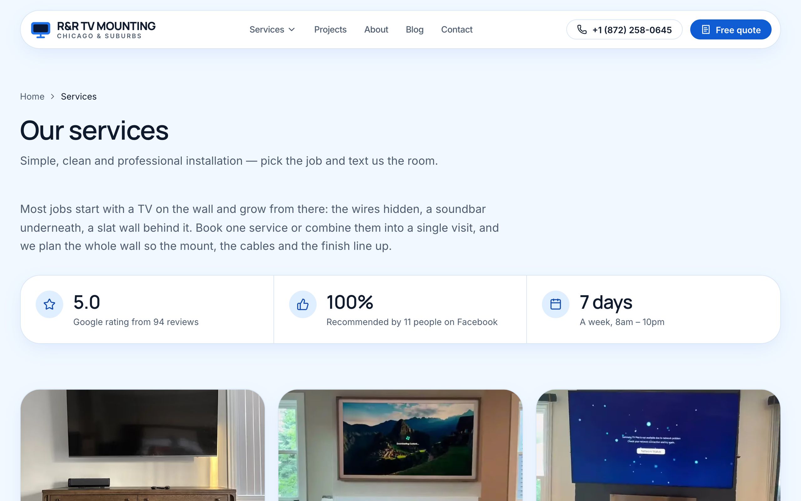 The services overview page